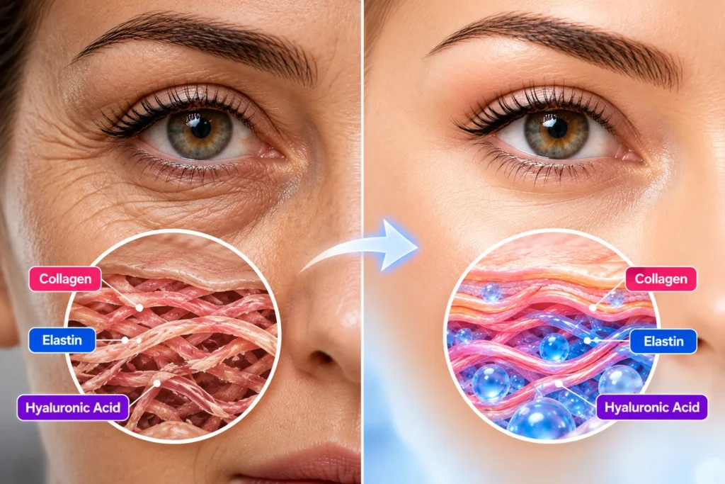 AI-generated illustrative comparison of eyelid skin texture, not clinical evidence